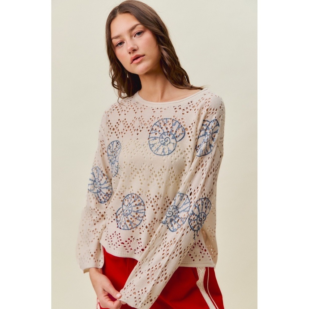 SO ME Seashell Lightweight Sweater Top - Medium - Picture 3 of 16